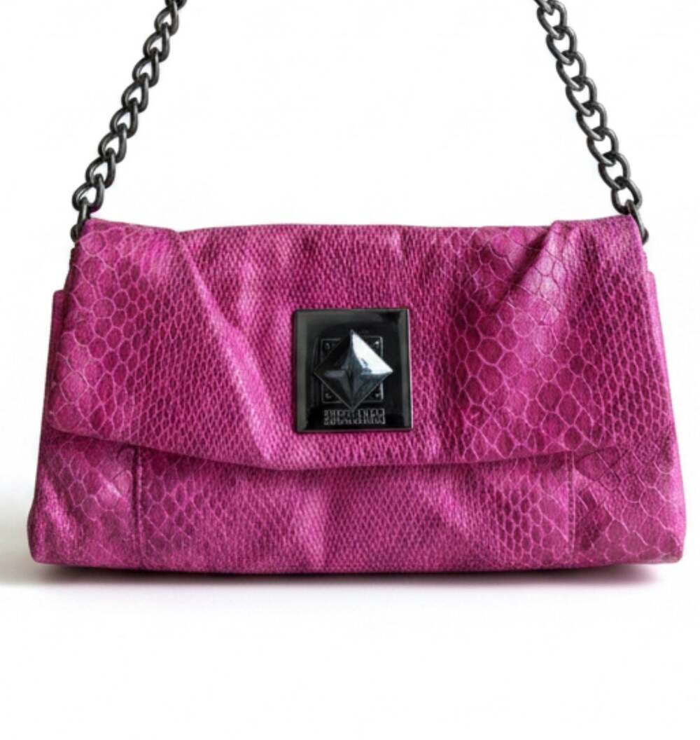Kenneth Cole Reaction Pink Faux Snakeskin Chain Strap Shoulder Bag Y2K